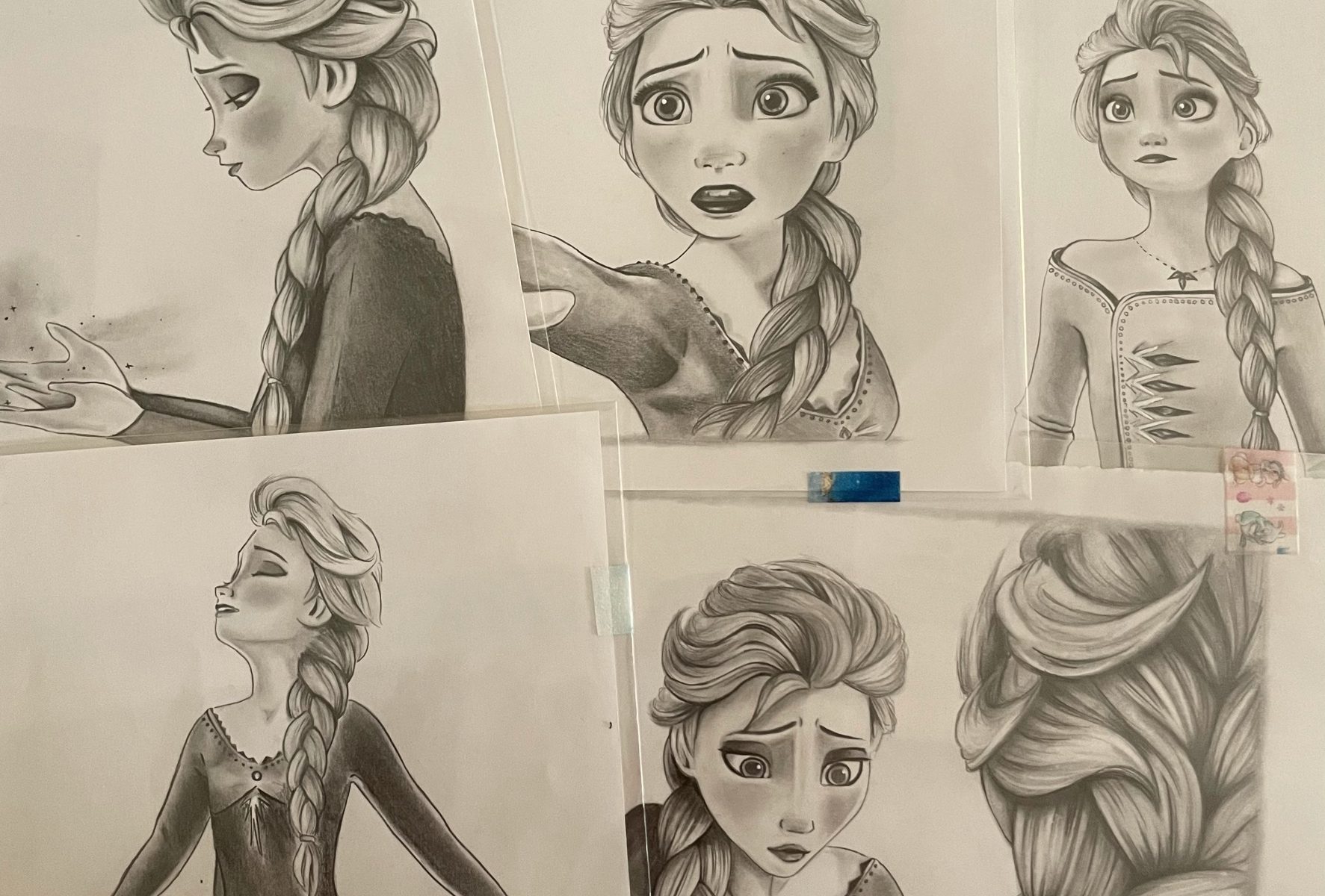 Elsa's portrait progress (I coloured her left arm) probably you people have  seen this drawing on my this account (u/SnooChickens7174) so please don't  think that I stole someone's art.. : r/Frozen